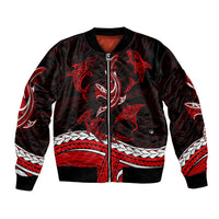Polynesian Tribal Bomber Jacket with Sharks Tattoo Red LT6 Unisex Red - Polynesian Pride