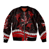 Polynesian Tribal Sleeve Zip Bomber Jacket with Sharks Tattoo Red LT6 Unisex Red - Polynesian Pride