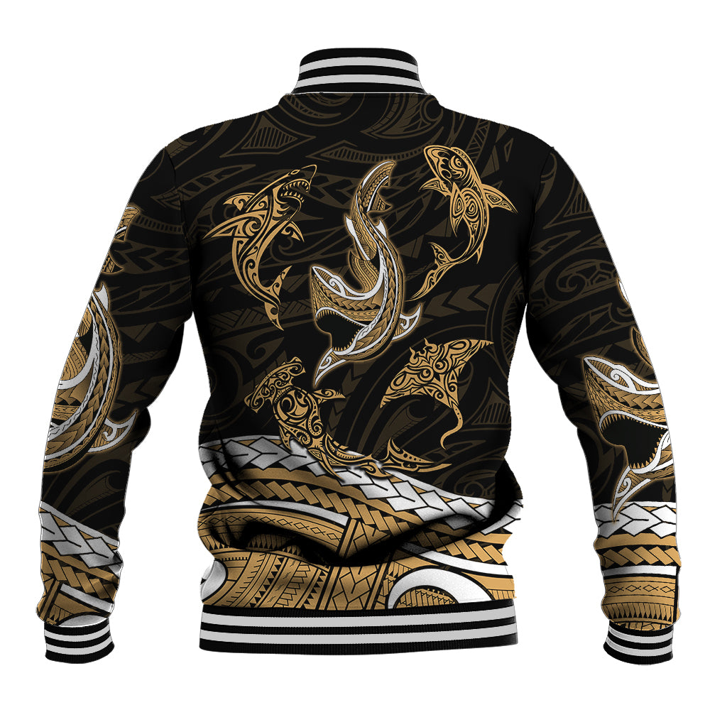 Polynesian Tribal Baseball Jacket with Sharks Tattoo Gold LT6 - Polynesian Pride