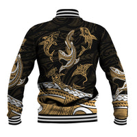 Polynesian Tribal Baseball Jacket with Sharks Tattoo Gold LT6 - Polynesian Pride