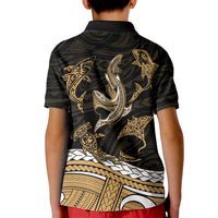 Polynesian Tribal Kid Polo Shirt with Sharks Tattoo Gold LT6 - Polynesian Pride