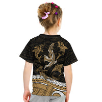 Polynesian Tribal Kid T Shirt with Sharks Tattoo Gold LT6 - Polynesian Pride