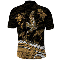 Polynesian Tribal Polo Shirt with Sharks Tattoo Gold LT6 - Polynesian Pride