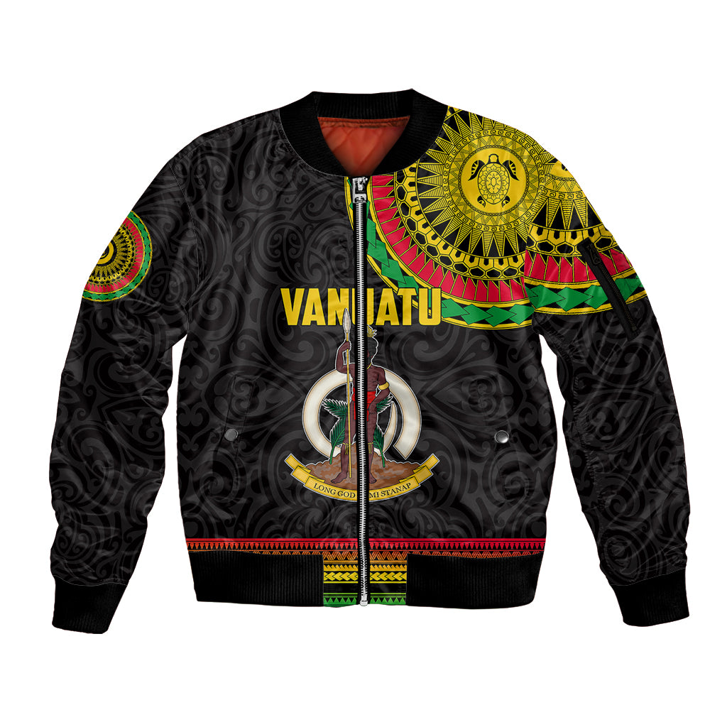 Custom Vanuatu Sleeve Zip Bomber Jacket Polynesia Circle LT6 Unisex Black - Polynesian Pride