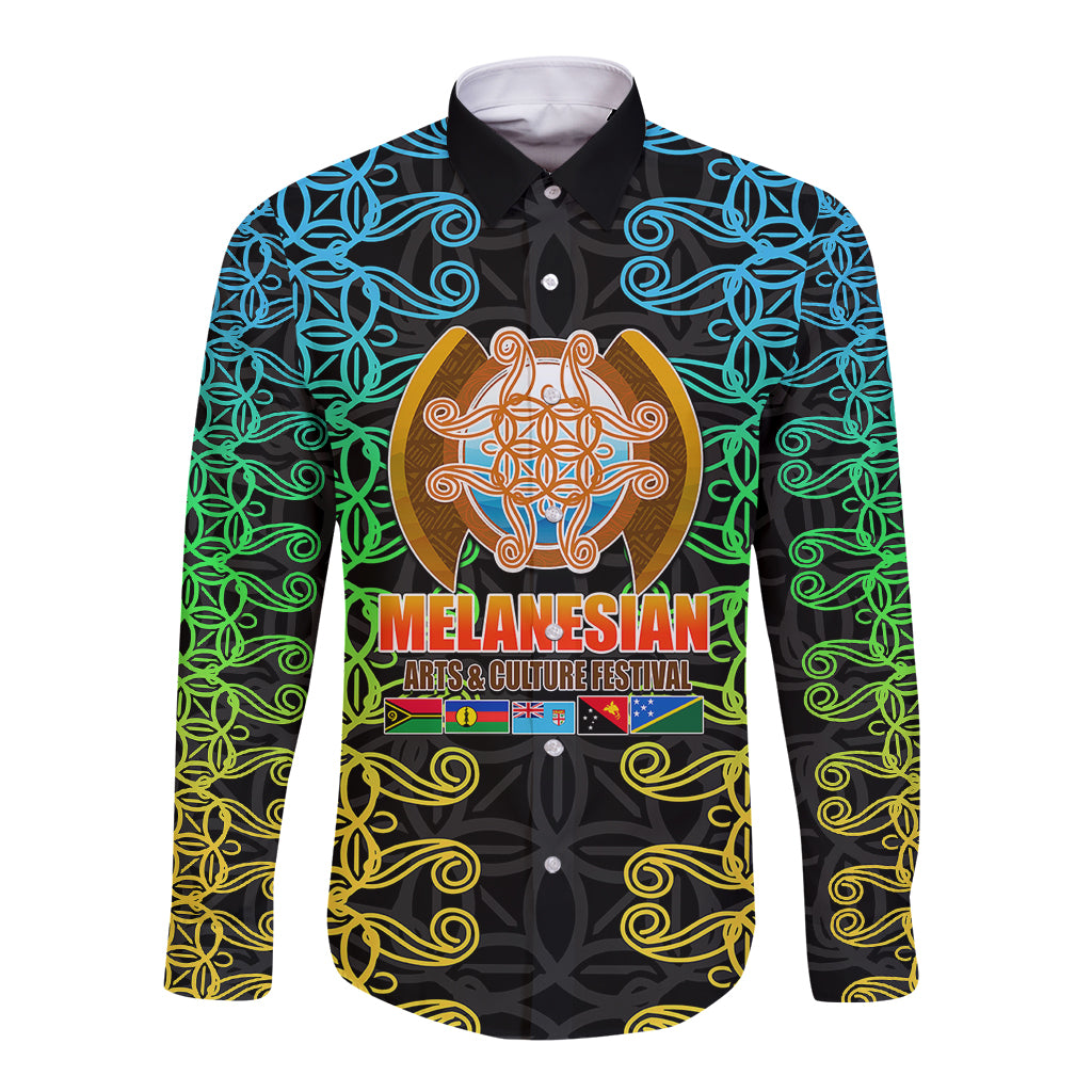 Melanesian Festival 2023 Long Sleeve Button Shirt Tribal Patterns LT6 Unisex Black - Polynesian Pride