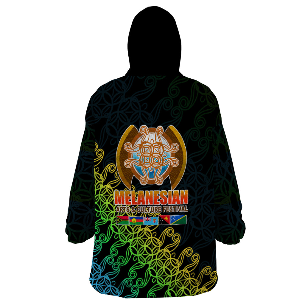 Melanesian Festival 2023 Wearable Blanket Hoodie Fest'Napuan Black Style LT6 - Polynesian Pride