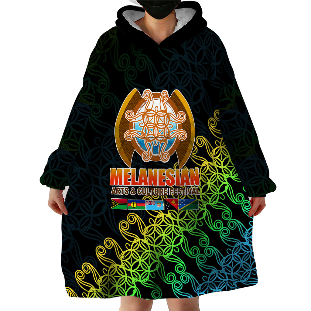 Melanesian Festival 2023 Wearable Blanket Hoodie Fest'Napuan Black Style LT6 - Polynesian Pride