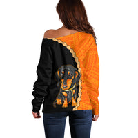 Custom Dachshund Dog Off Shoulder Sweater With Polynesian Tribal Tattoo LT6 - Polynesian Pride