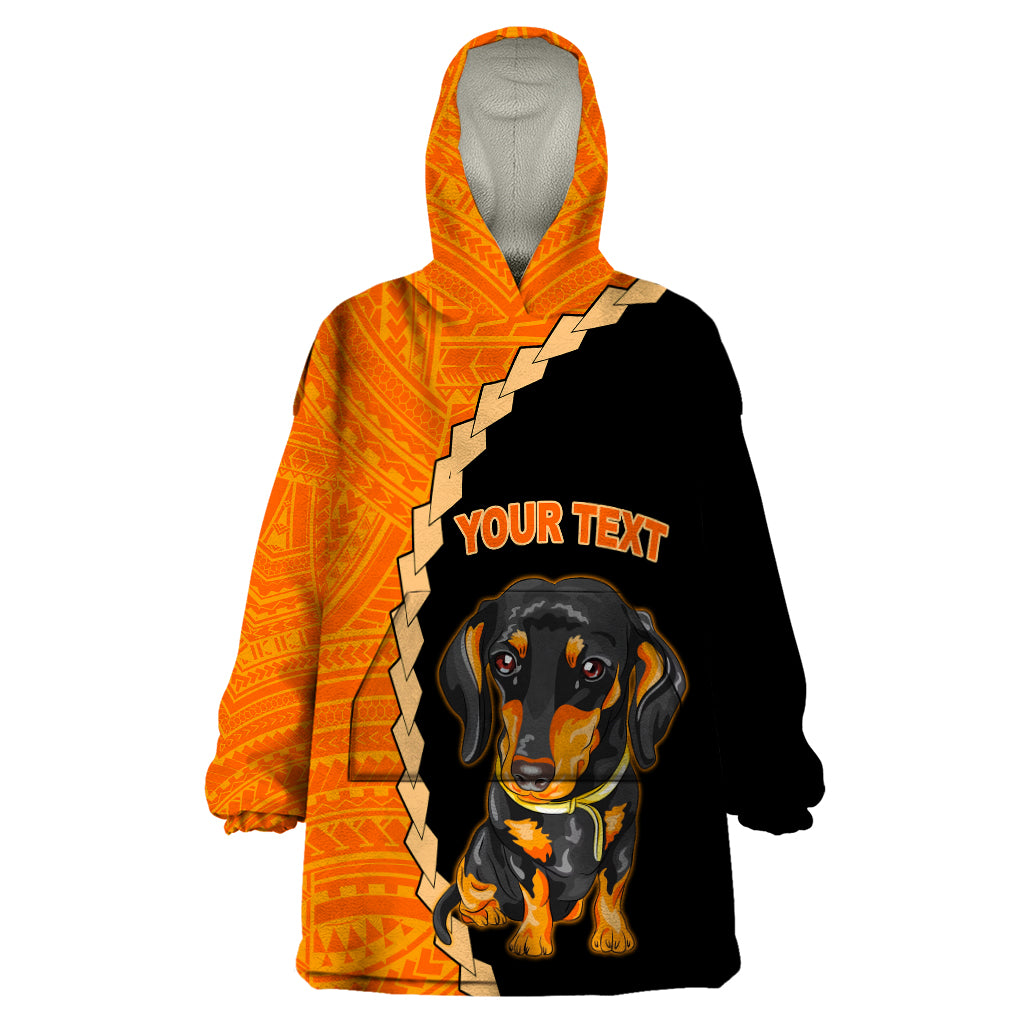 Custom Dachshund Dog Wearable Blanket Hoodie With Polynesian Tribal Tattoo LT6 One Size Black - Polynesian Pride