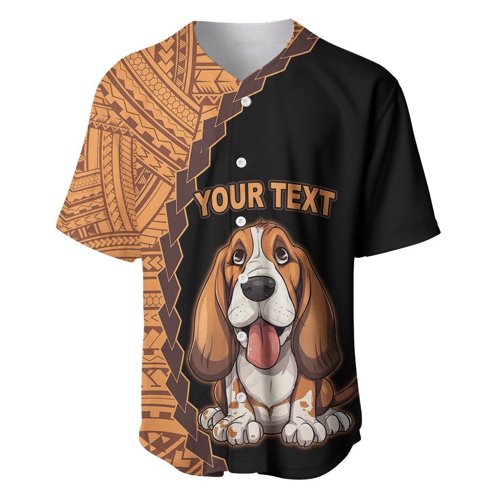 Custom Basset Hound Dog Baseball Jersey With Polynesian Tribal Tattoo LT6 Black - Polynesian Pride