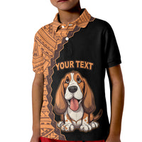 Custom Basset Hound Dog Kid Polo Shirt With Polynesian Tribal Tattoo LT6 Kid Black - Polynesian Pride