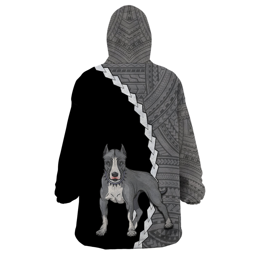 Custom Pitbull Dog Wearable Blanket Hoodie With Polynesian Tribal Tattoo LT6 - Polynesian Pride