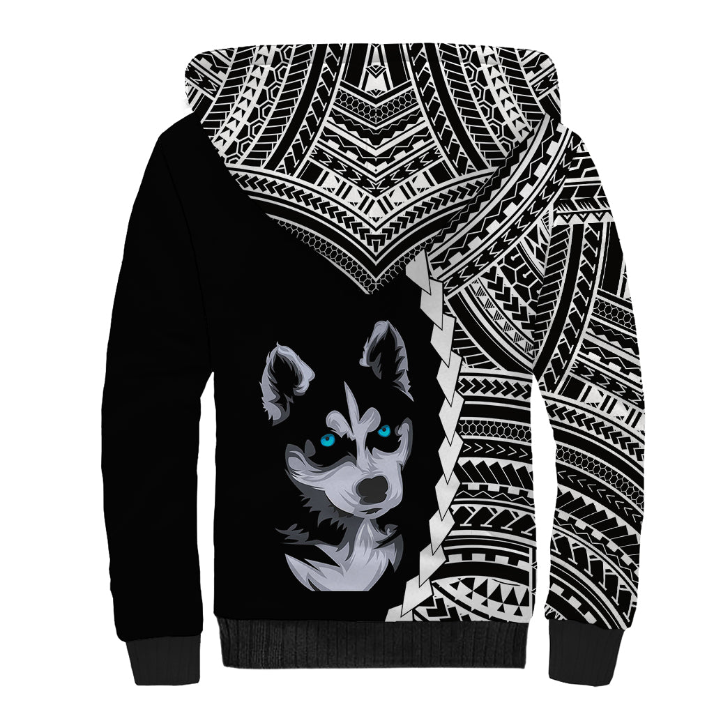 Custom Husky Dog Sherpa Hoodie With Polynesian Tribal Tattoo LT6 - Polynesian Pride