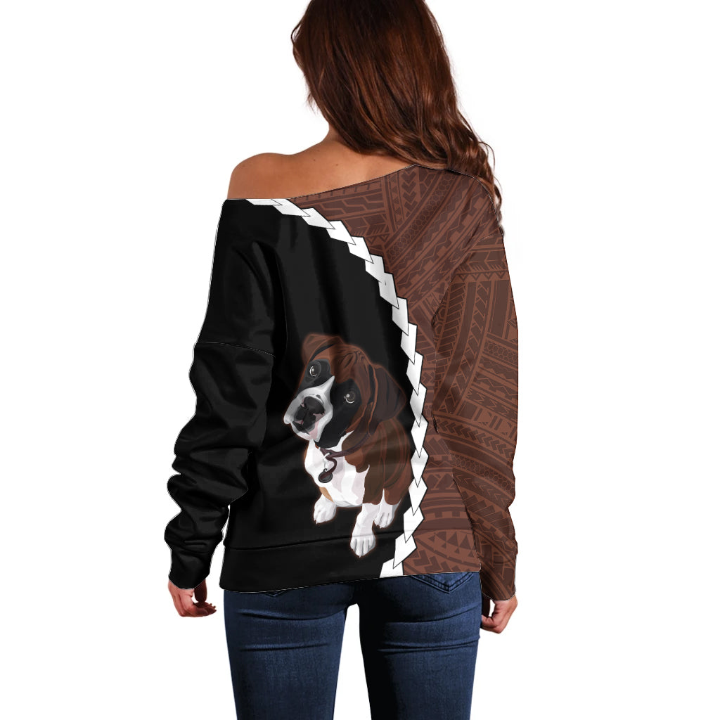 Custom Boxer Dog Off Shoulder Sweater With Polynesian Tribal Tattoo LT6 - Polynesian Pride