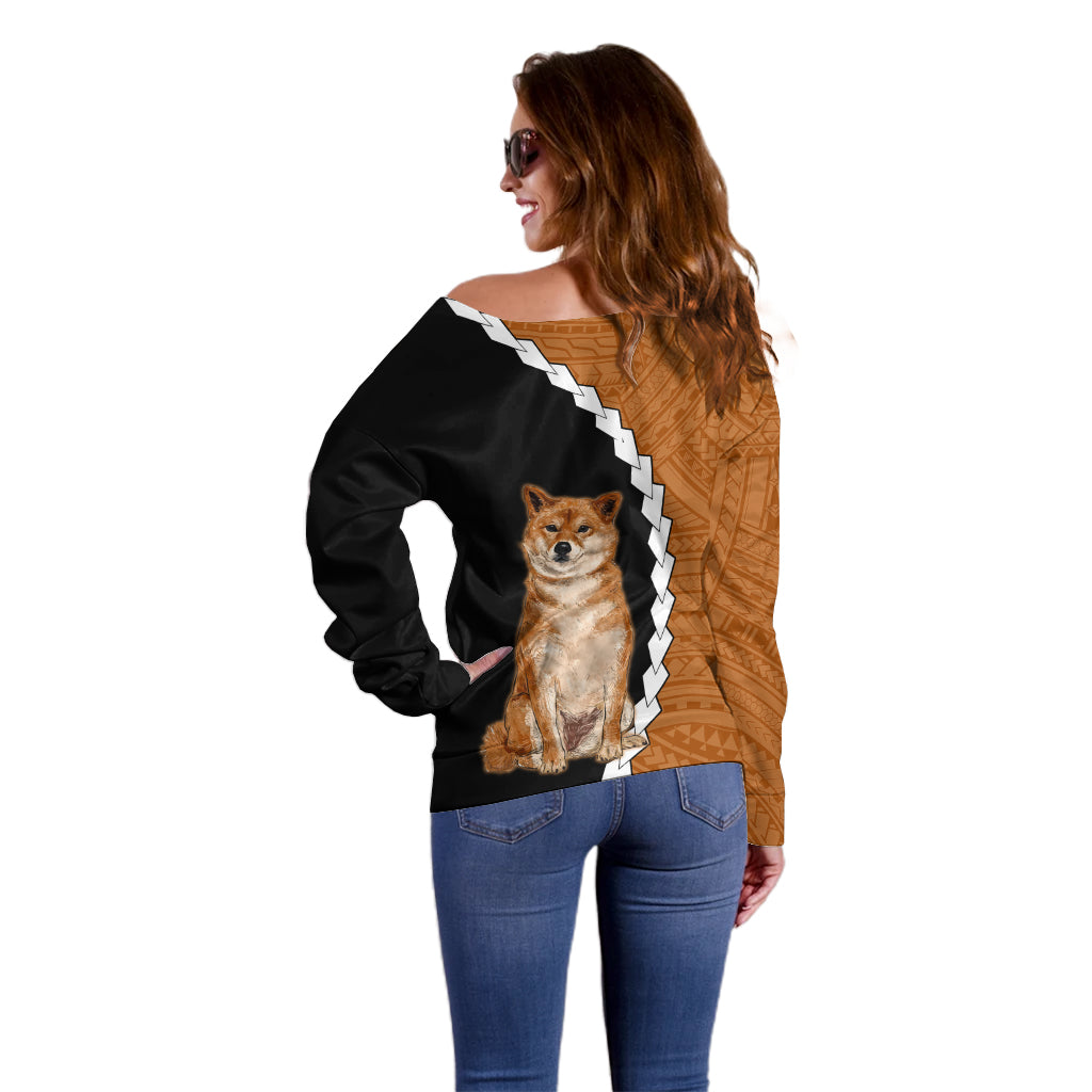 Custom Shiba Inu Dog Off Shoulder Sweater With Polynesian Tribal Tattoo LT6 - Polynesian Pride