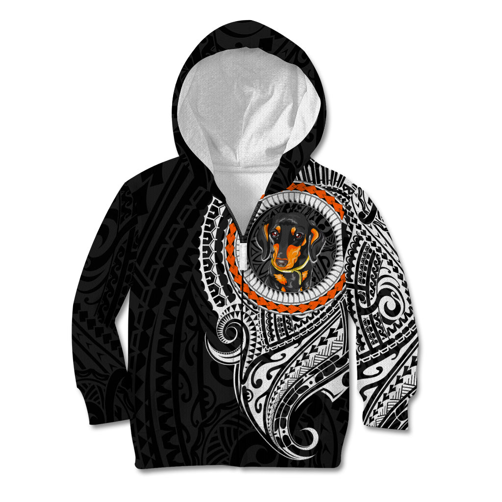 Polynesian Dachshund Dog Kid Hoodie Dog In My Heart LT6 Zip Hoodie Black - Polynesian Pride