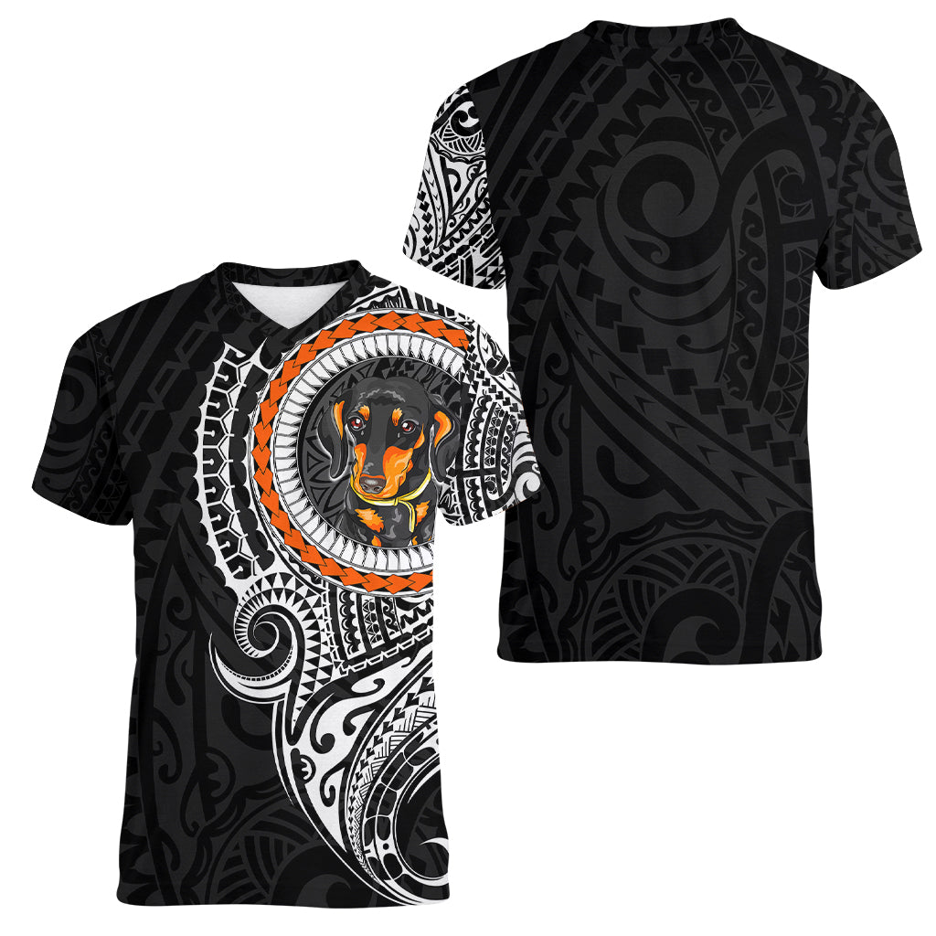 Polynesian Dachshund Dog Women V Neck T Shirt Dog In My Heart LT6 - Polynesian Pride