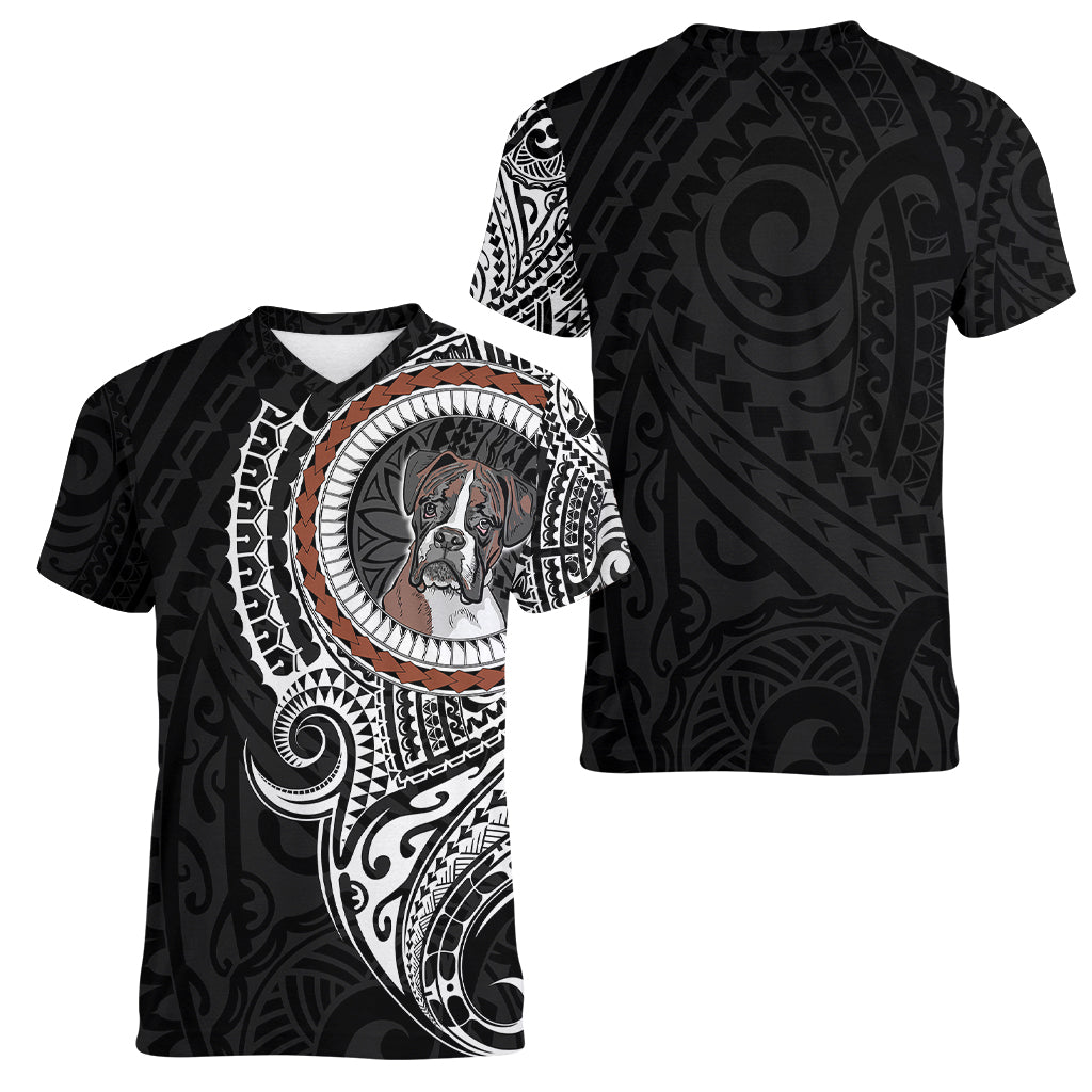 Polynesian Boxer Dog Women V Neck T Shirt Dog In My Heart LT6 - Polynesian Pride