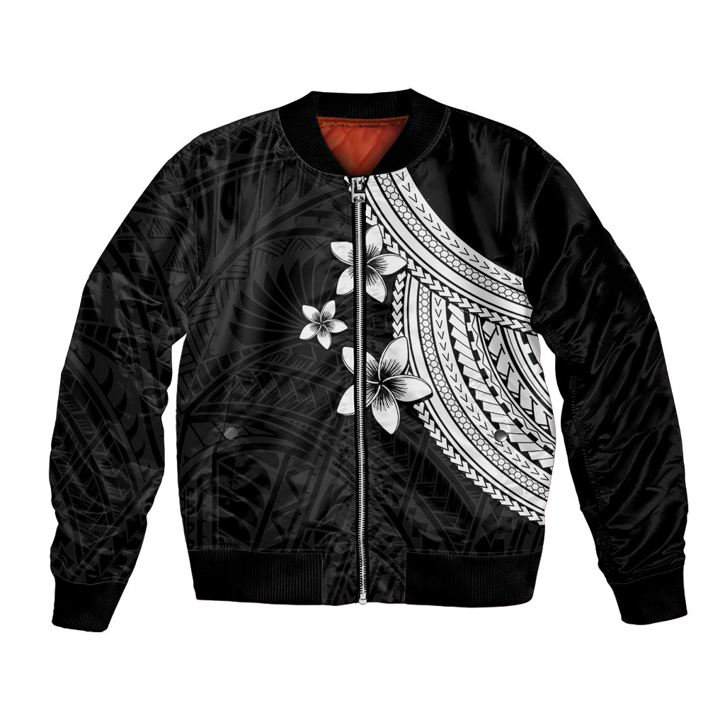 Polynesian Bomber Jacket With Plumeria Flower White LT6 Unisex White - Polynesian Pride