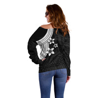 Polynesian Off Shoulder Sweater With Plumeria Flower White LT6 - Polynesian Pride