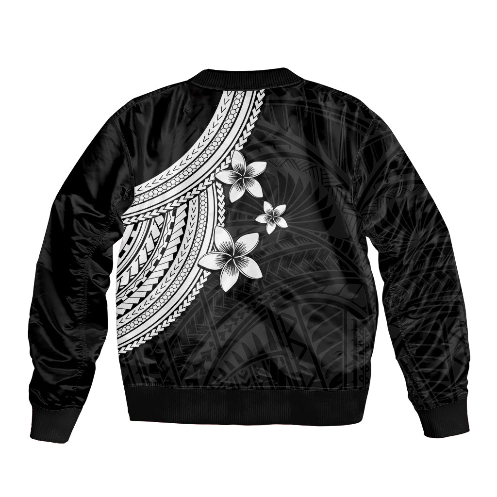 Polynesian Sleeve Zip Bomber Jacket With Plumeria Flower White LT6 - Polynesian Pride