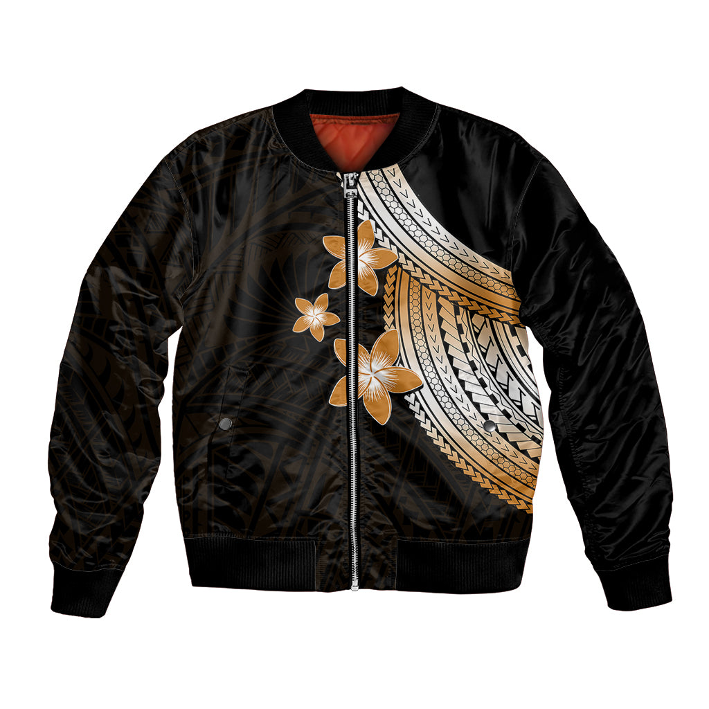 Polynesian Bomber Jacket With Plumeria Flower Gold LT6 Unisex Gold - Polynesian Pride