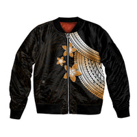 Polynesian Sleeve Zip Bomber Jacket With Plumeria Flower Gold LT6 Unisex Gold - Polynesian Pride