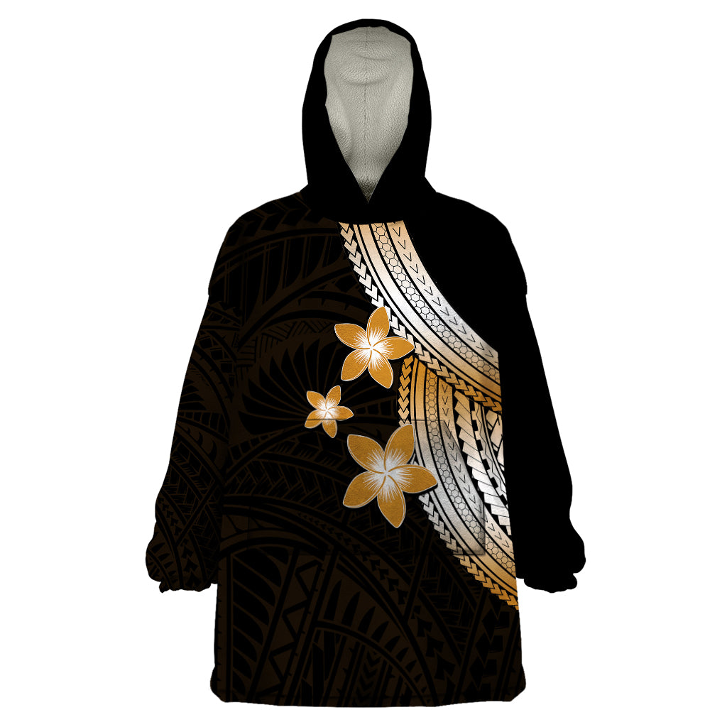 Polynesian Wearable Blanket Hoodie With Plumeria Flower Gold LT6 One Size Gold - Polynesian Pride