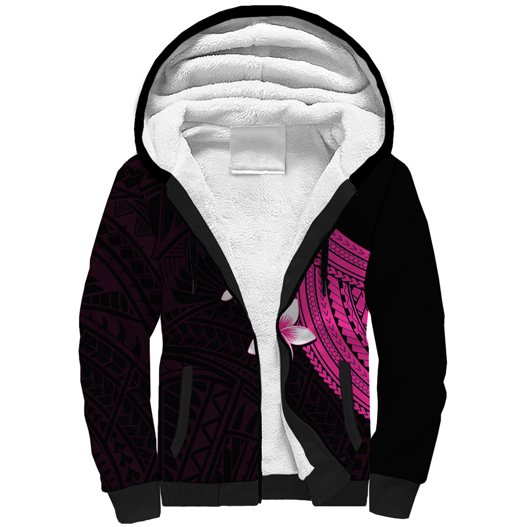 Polynesian Sherpa Hoodie With Plumeria Flower Pink LT6 Unisex Pink - Polynesian Pride