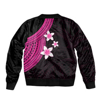 Polynesian Sleeve Zip Bomber Jacket With Plumeria Flower Pink LT6 - Polynesian Pride