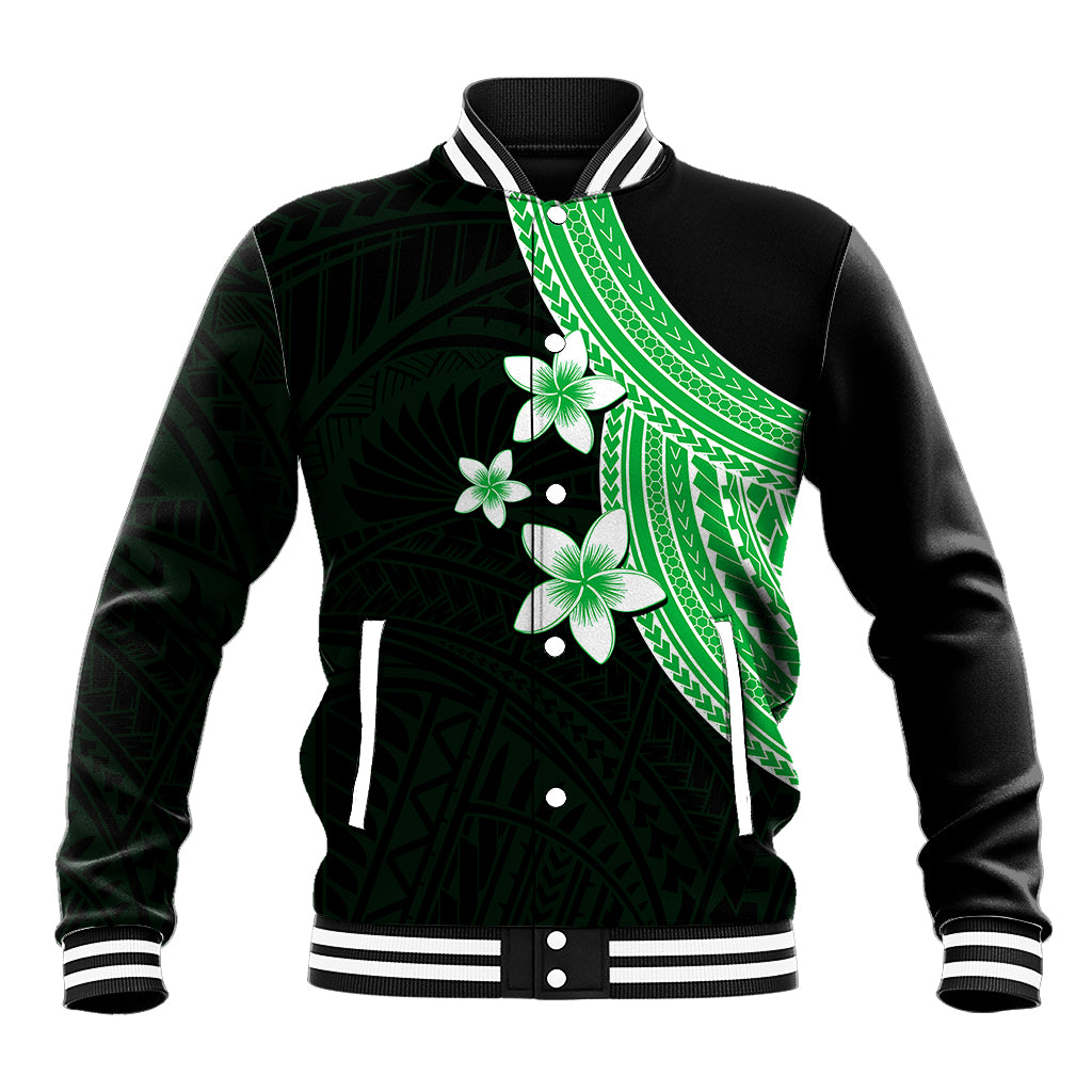 Polynesian Baseball Jacket With Plumeria Flower Green LT6 Unisex Green - Polynesian Pride