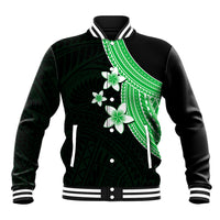 Polynesian Baseball Jacket With Plumeria Flower Green LT6 Unisex Green - Polynesian Pride