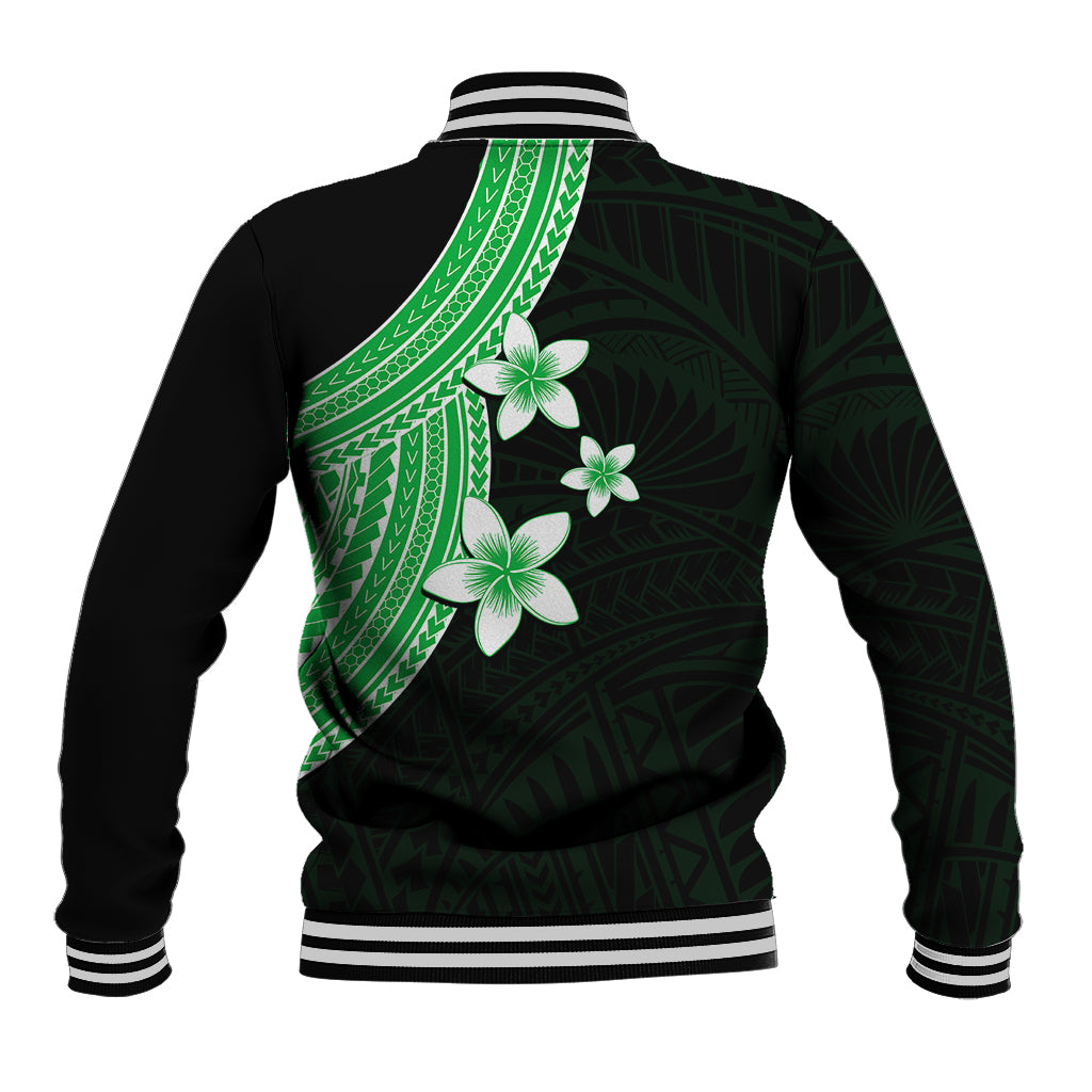 Polynesian Baseball Jacket With Plumeria Flower Green LT6 - Polynesian Pride