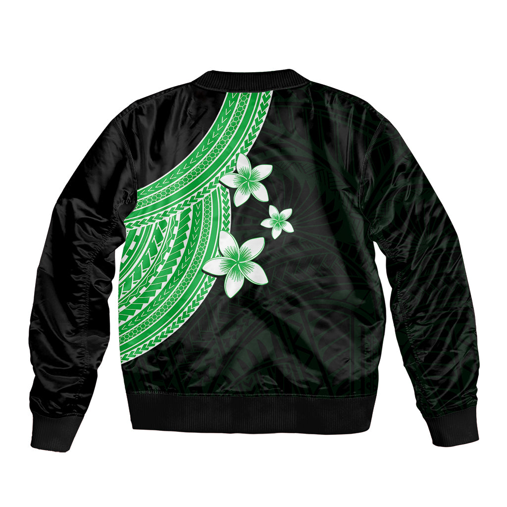 Polynesian Bomber Jacket With Plumeria Flower Green LT6 - Polynesian Pride