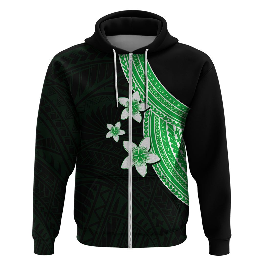 Polynesian Hoodie With Plumeria Flower Green LT6 - Polynesian Pride