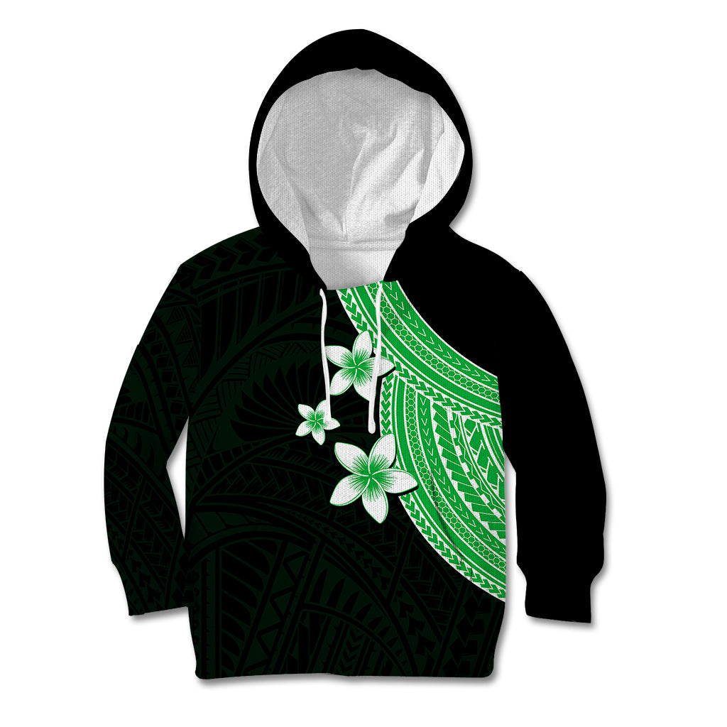 Polynesian Kid Hoodie With Plumeria Flower Green LT6 Hoodie Green - Polynesian Pride