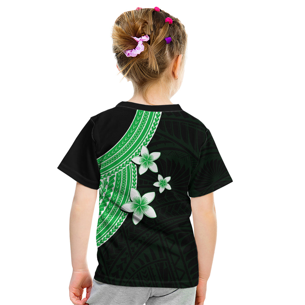Polynesian Kid T Shirt With Plumeria Flower Green LT6 - Polynesian Pride