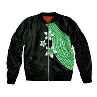 Polynesian Sleeve Zip Bomber Jacket With Plumeria Flower Green LT6 Unisex Green - Polynesian Pride