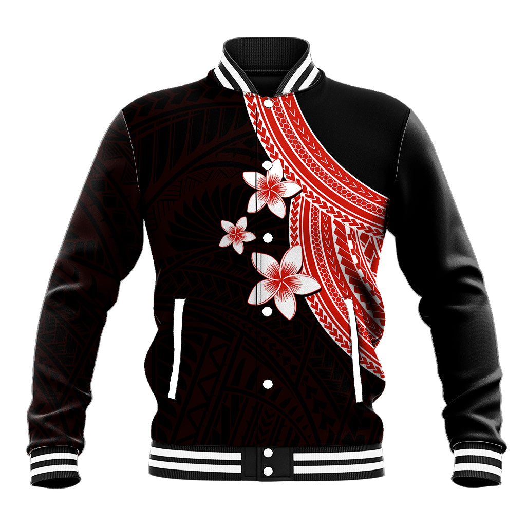 Polynesian Baseball Jacket With Plumeria Flower Red LT6 Unisex Red - Polynesian Pride