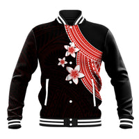 Polynesian Baseball Jacket With Plumeria Flower Red LT6 Unisex Red - Polynesian Pride