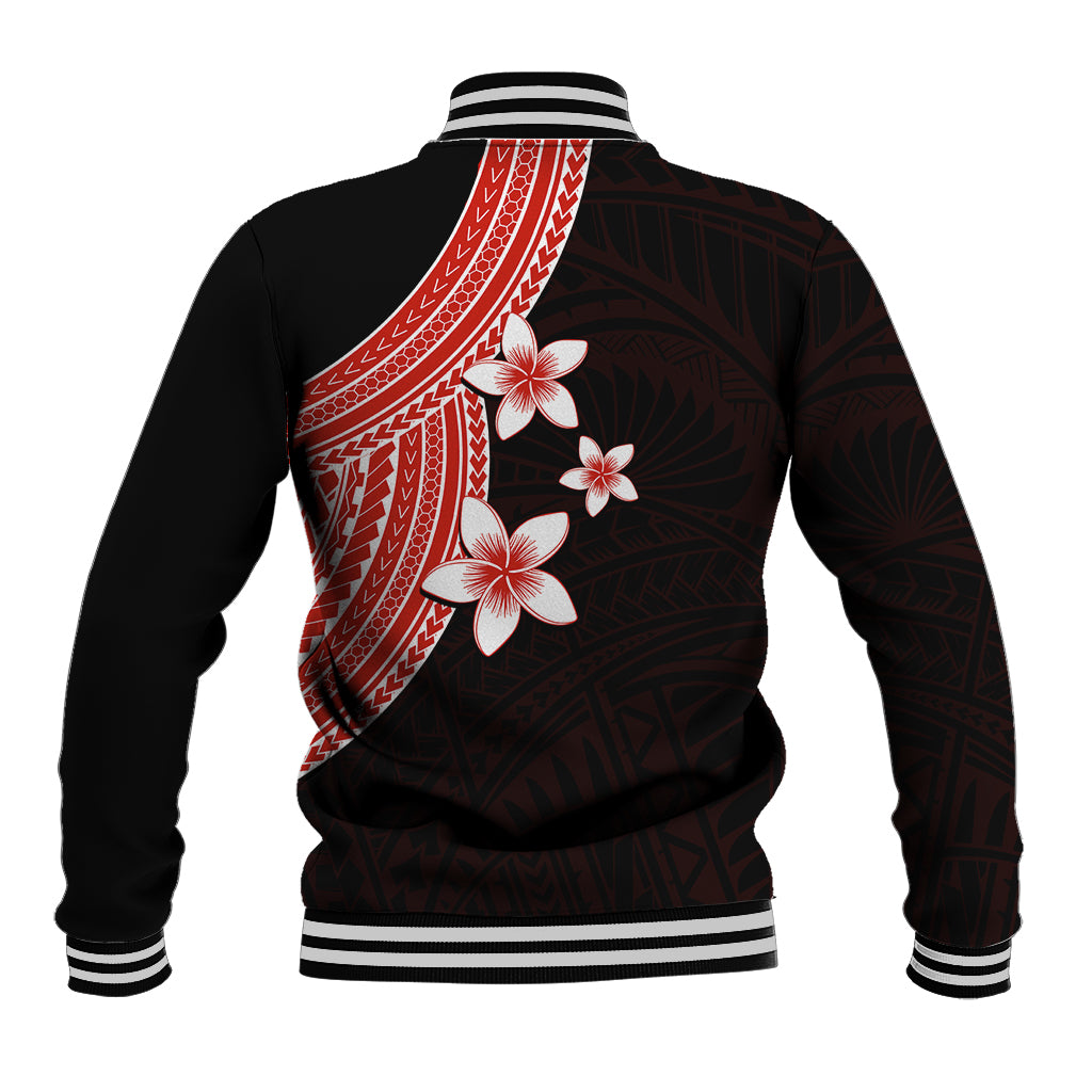 Polynesian Baseball Jacket With Plumeria Flower Red LT6 - Polynesian Pride