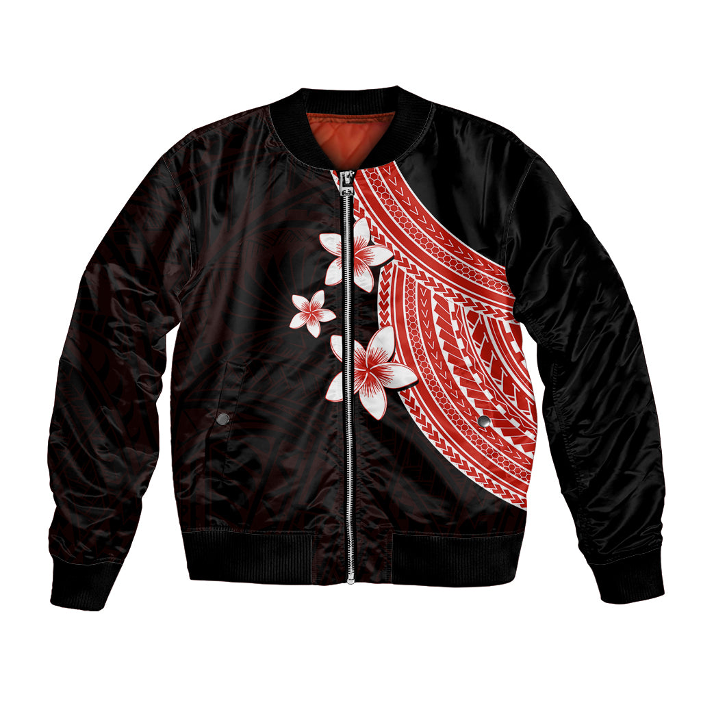Polynesian Bomber Jacket With Plumeria Flower Red LT6 Unisex Red - Polynesian Pride