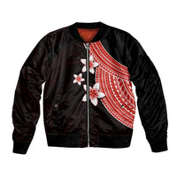 Polynesian Bomber Jacket With Plumeria Flower Red LT6 Unisex Red - Polynesian Pride
