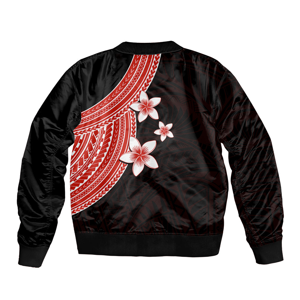 Polynesian Bomber Jacket With Plumeria Flower Red LT6 - Polynesian Pride