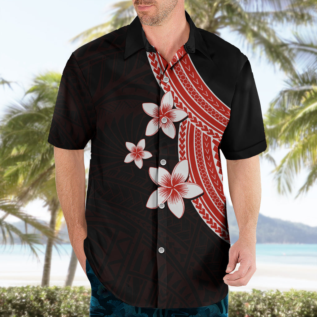 Polynesian Hawaiian Shirt With Plumeria Flower Red LT6 - Polynesian Pride
