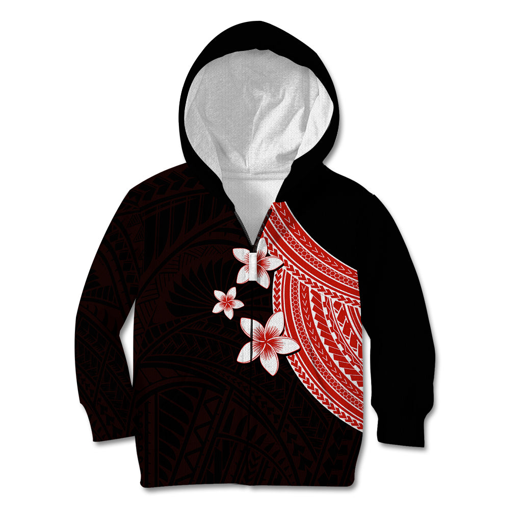 Polynesian Kid Hoodie With Plumeria Flower Red LT6 Zip Hoodie Red - Polynesian Pride