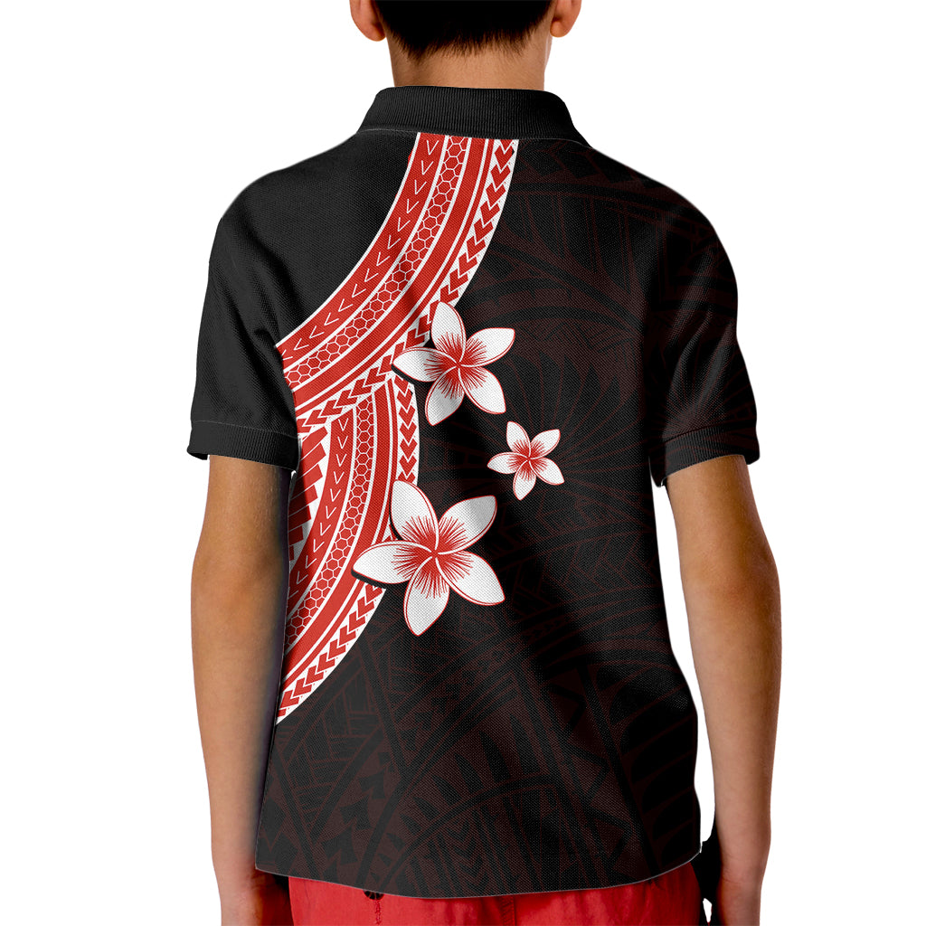 Polynesian Kid Polo Shirt With Plumeria Flower Red LT6 - Polynesian Pride