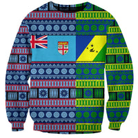 (Custom Personalised) Fiji Malampa Sweatshirt Tribal Patterns LT6 Unisex Blue - Polynesian Pride