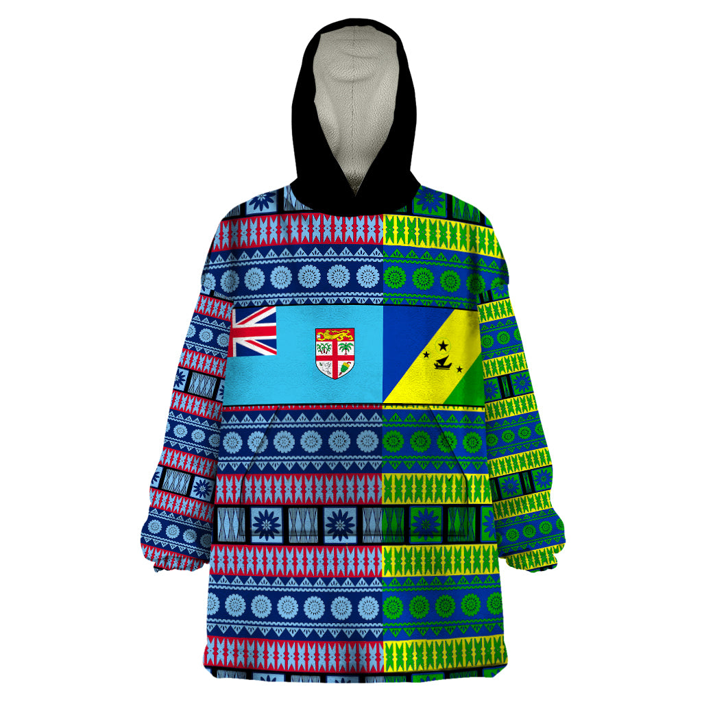 (Custom Personalised) Fiji Malampa Wearable Blanket Hoodie Tribal Patterns LT6 One Size Blue - Polynesian Pride