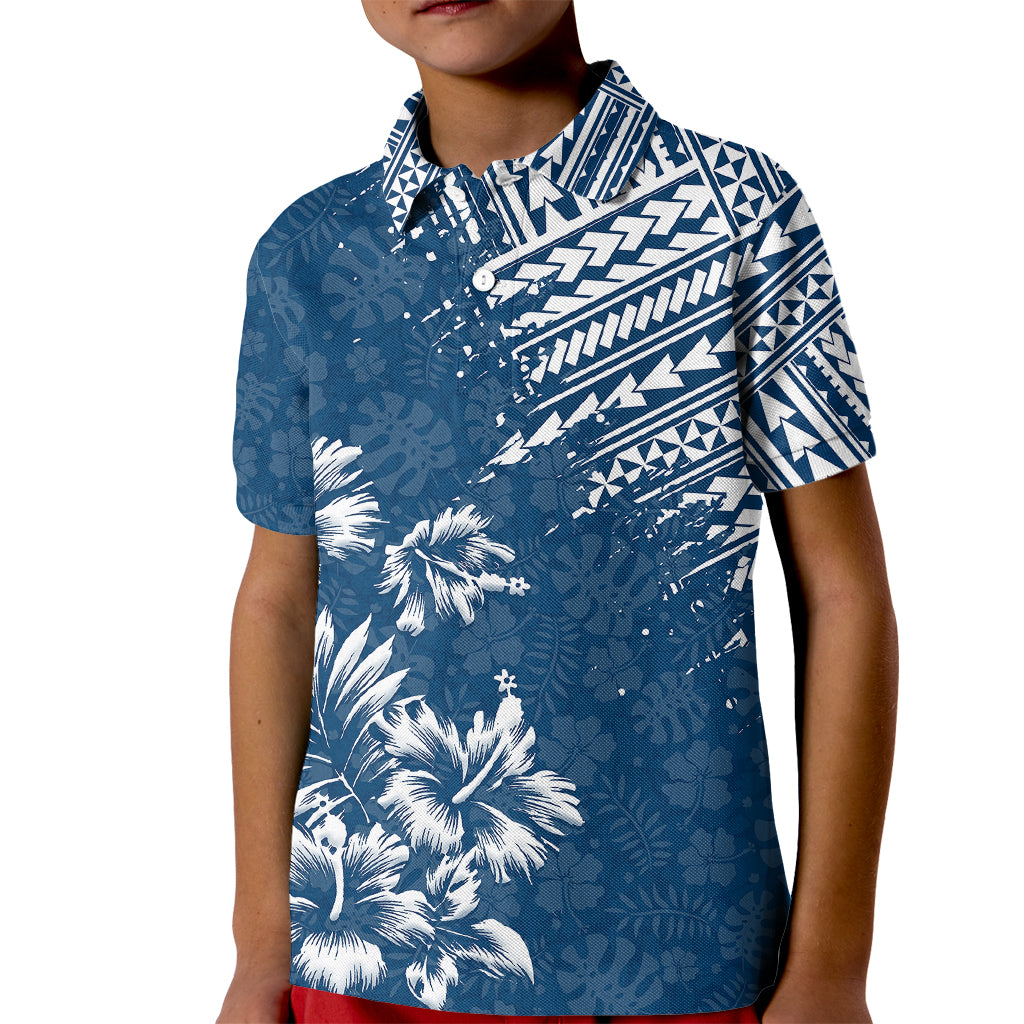 Hawaii Summer Kid Polo Shirt Mix Polynesian Dark Blue LT6 Kid Blue - Polynesian Pride